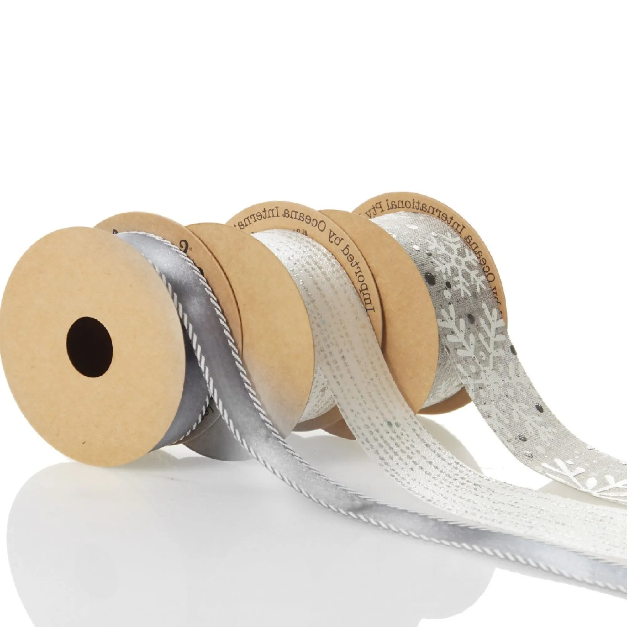 Three Assorted Silver Snowflakes and Dots Christmas Ribbons Cheap