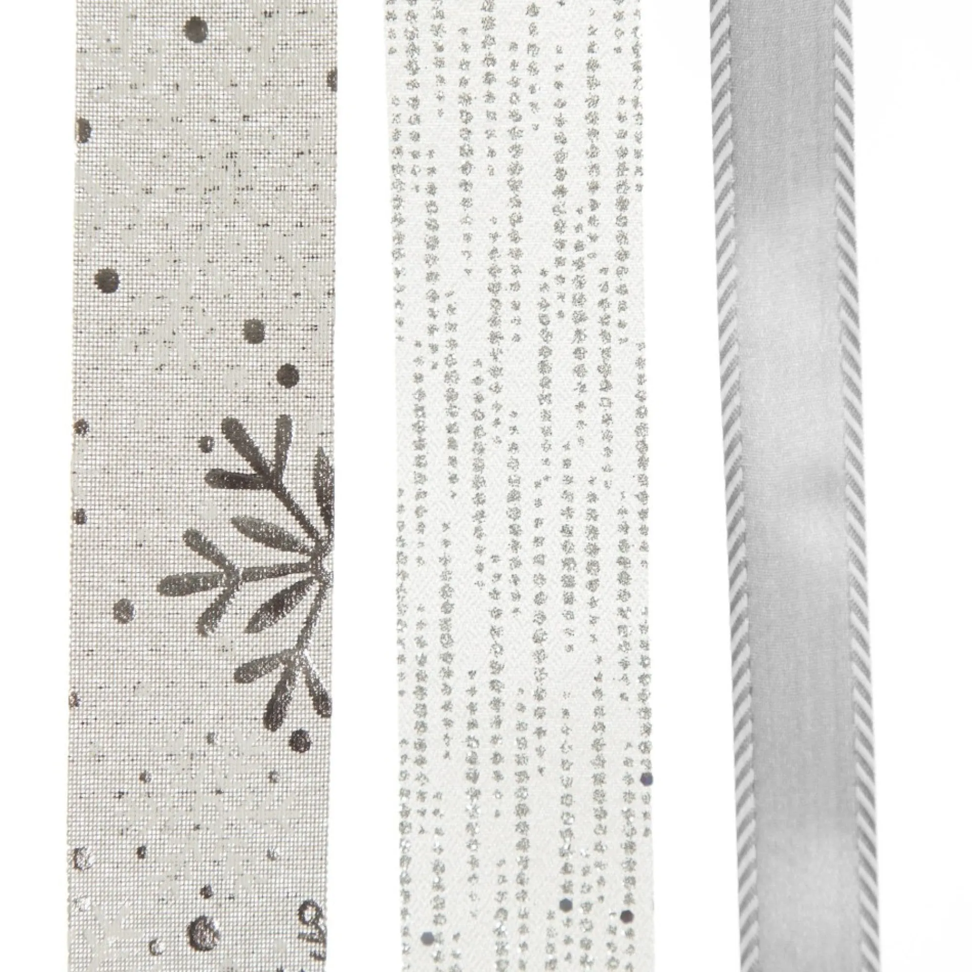Three Assorted Silver Snowflakes and Dots Christmas Ribbons Cheap