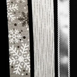 Three Assorted Silver Snowflakes and Dots Christmas Ribbons Cheap