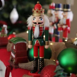 Traditional Christmas Wooden Nutcracker Soldier Ornament with Crown - Medium Hot