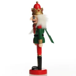 Traditional Christmas Wooden Nutcracker Soldier Ornament with Crown - Medium Hot