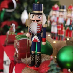 Traditional Christmas Wooden Nutcracker Soldier Ornament with Axe - Medium Online