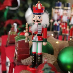 Traditional Christmas Wooden Nutcracker Soldier Ornament with Baton - Medium Fashion