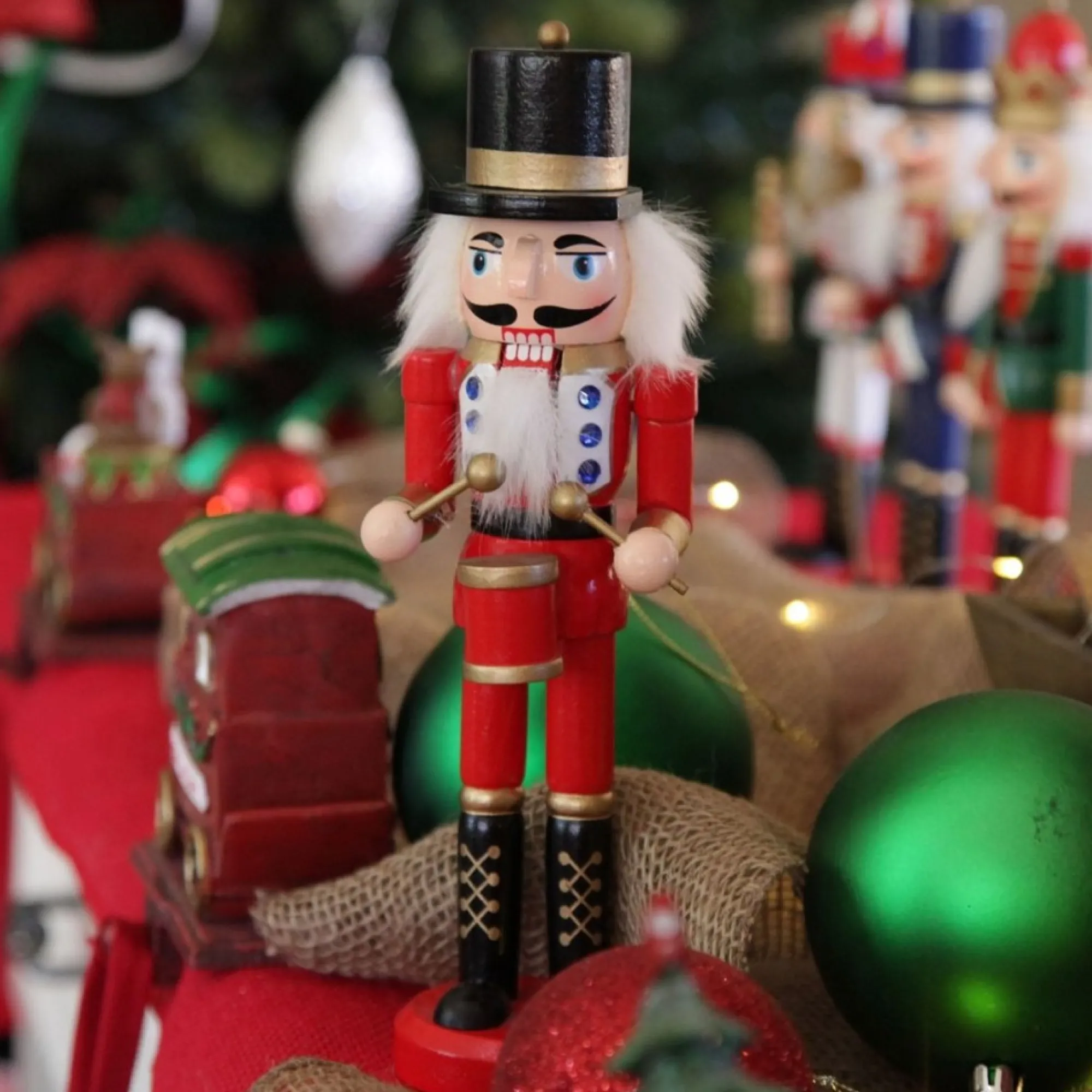 Traditional Christmas Wooden Nutcracker Soldier Ornament with Drums - Medium Cheap