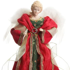 Traditional Red and Green Angel Tree Topper Ornament Fashion