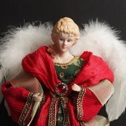 Traditional Red and Green Angel Tree Topper Ornament Fashion