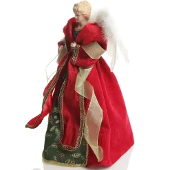 Traditional Red and Green Angel Tree Topper Ornament Fashion
