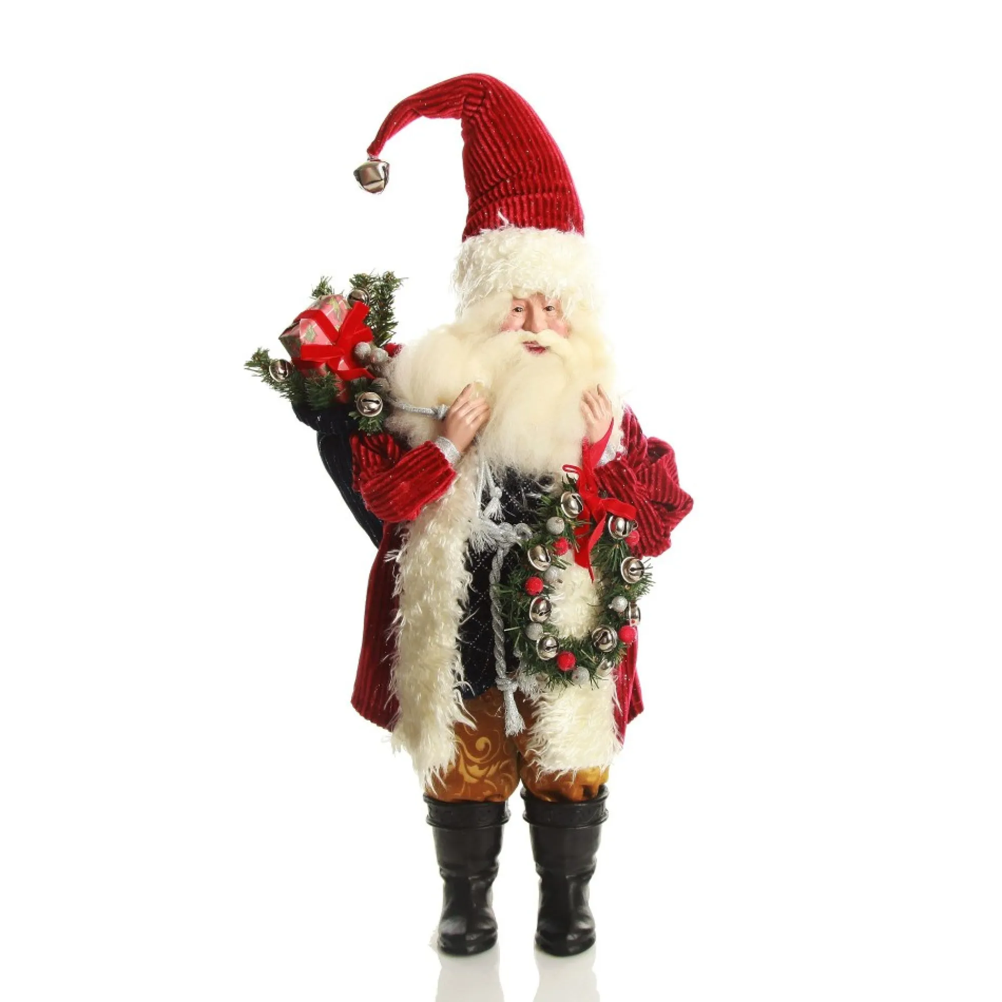 Traditional Santa holding Wreath Christmas Figurine Shop