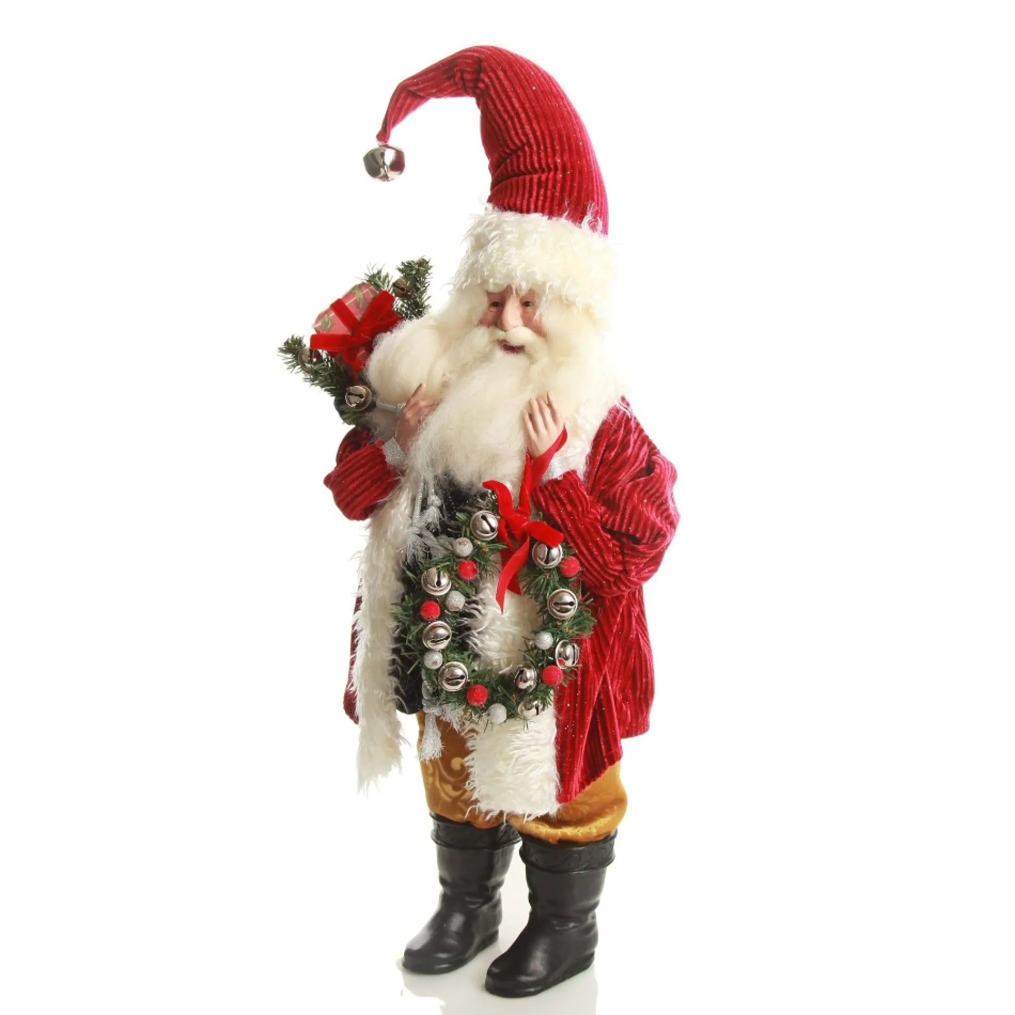 Traditional Santa holding Wreath Christmas Figurine Shop