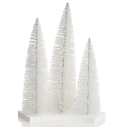 Trio of White Table Top Christmas Trees on Wooden Base Shop