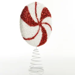 White and Red Tinsel Peppermint Swirl Tree Topper Flash Sale