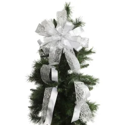 White and Silver Glitter Deluxe Tree Topper Bow with Streamers Online