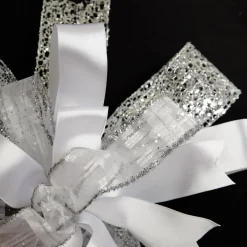 White and Silver Glitter Deluxe Tree Topper Bow with Streamers Online