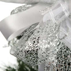 White and Silver Glitter Deluxe Tree Topper Bow with Streamers Online
