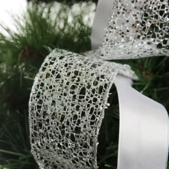 White and Silver Glitter Deluxe Tree Topper Bow with Streamers Online