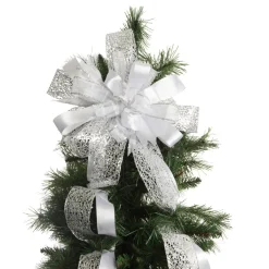 White and Silver Glitter Deluxe Tree Topper Bow with Streamers Online