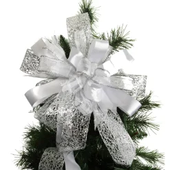 White and Silver Glitter Deluxe Tree Topper Bow with Streamers Online