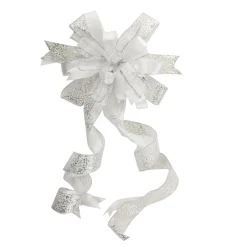 White and Silver Glitter Deluxe Tree Topper Bow with Streamers Online