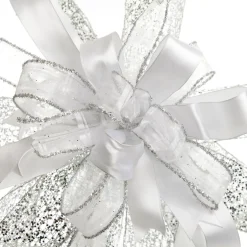 White and Silver Glitter Deluxe Tree Topper Bow with Streamers Online