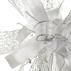 White and Silver Glitter Deluxe Tree Topper Bow with Streamers Online