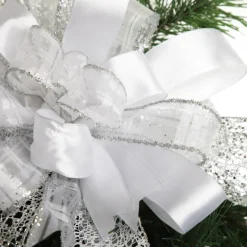 White and Silver Glitter Deluxe Tree Topper Bow with Streamers Online