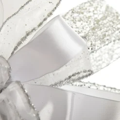 White and Silver Glitter Deluxe Tree Topper Bow with Streamers Online