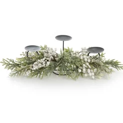 White Berry and Frosted Leaf Christmas Table Centrepiece Candle Holder Store