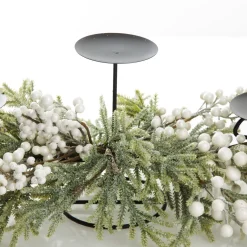 White Berry and Frosted Leaf Christmas Table Centrepiece Candle Holder Store