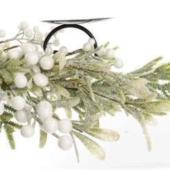White Berry and Frosted Leaf Christmas Table Centrepiece Candle Holder Store