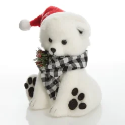 White Boy Polar Bear Cub Sitting with Santa Hat Sale