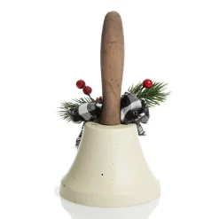 White Christmas Bell with Black Buffalo Check Bow and Pine Berries Store