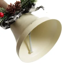 White Christmas Bell with Black Buffalo Check Bow and Pine Berries Store