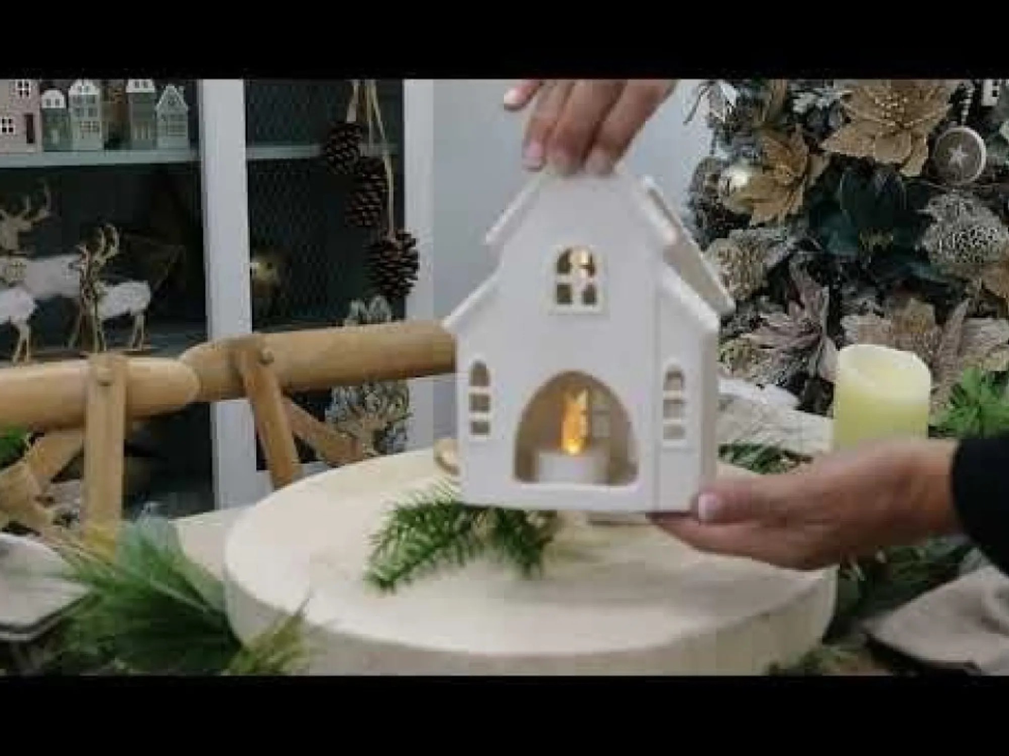 White Christmas Church Candle Holder New