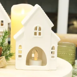 White Christmas Church Candle Holder New