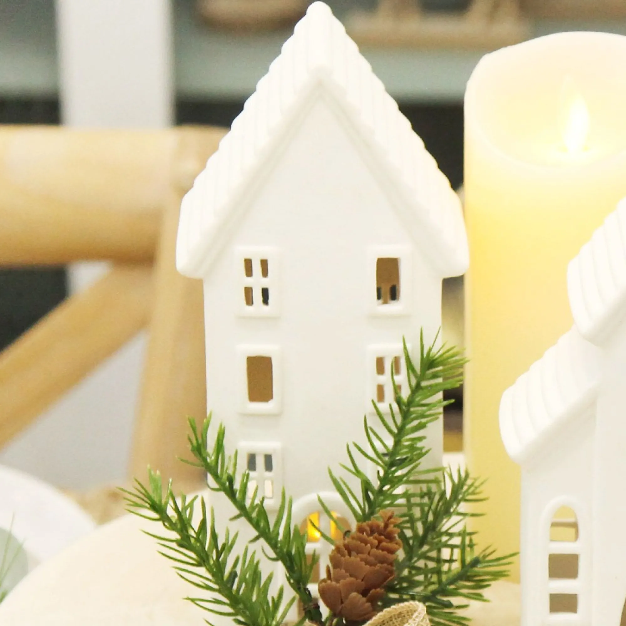 White Christmas Village House Candle Holder Store