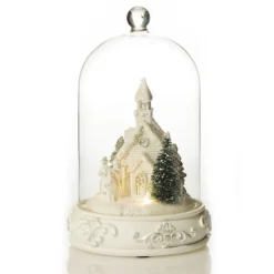White Church in Glass Cloche Lightup Ornament Shop