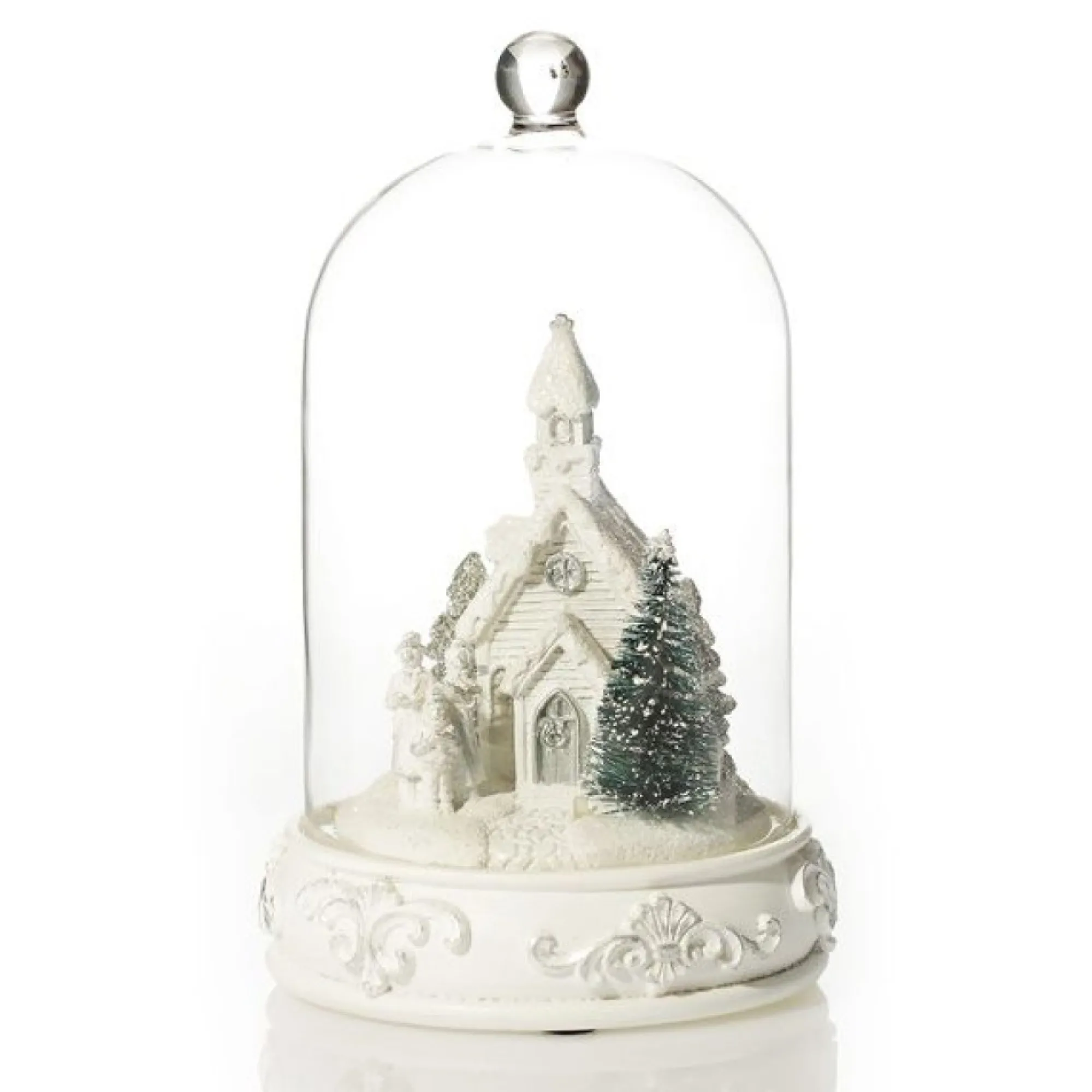 White Church in Glass Cloche Lightup Ornament Shop