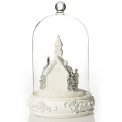 White Church in Glass Cloche Lightup Ornament Shop