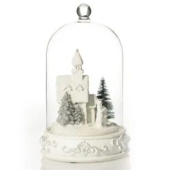 White Church in Glass Cloche Lightup Ornament Shop