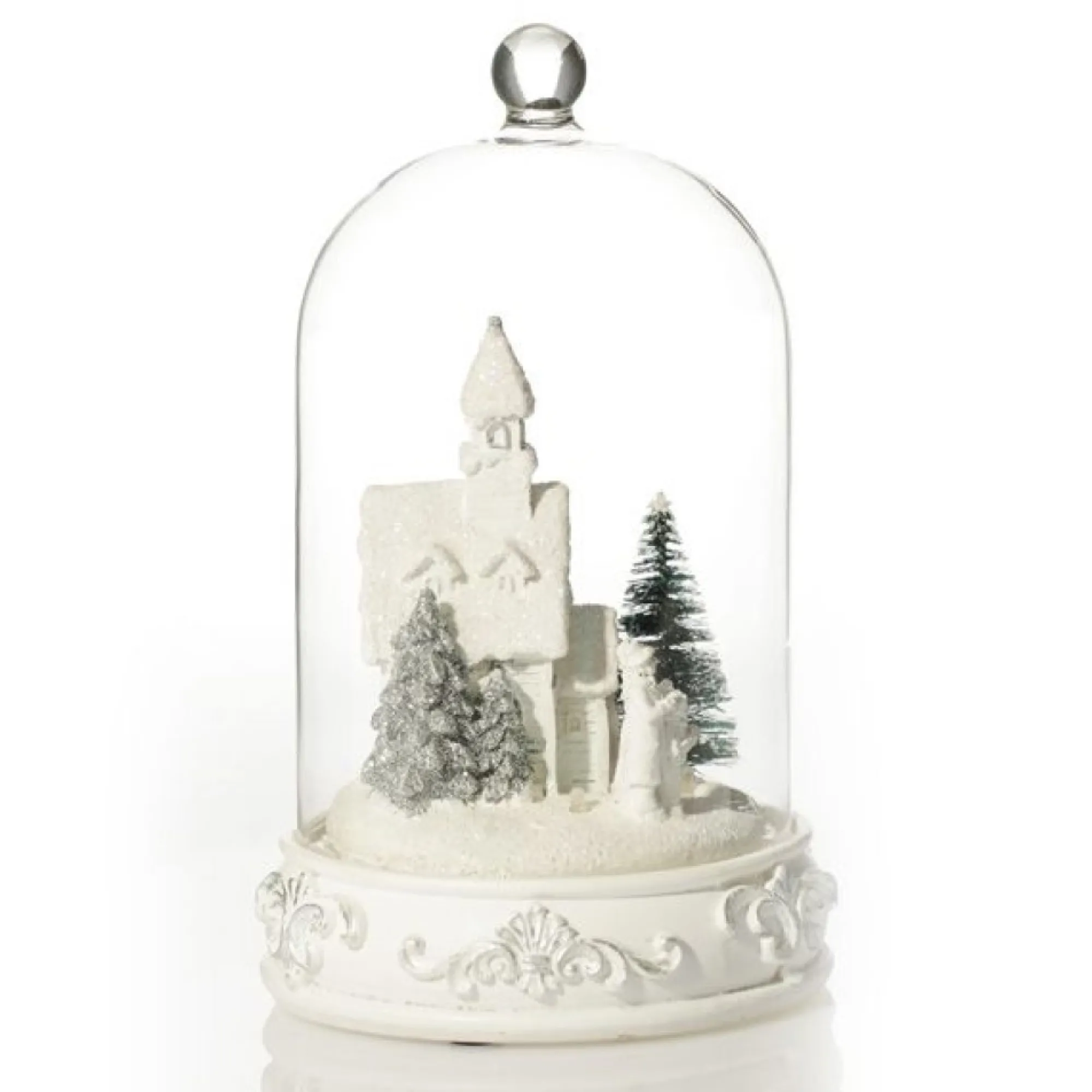 White Church in Glass Cloche Lightup Ornament Shop