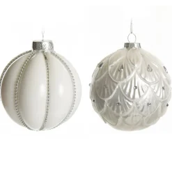 White Decorative Christmas Baubles - Set of 2 Cheap