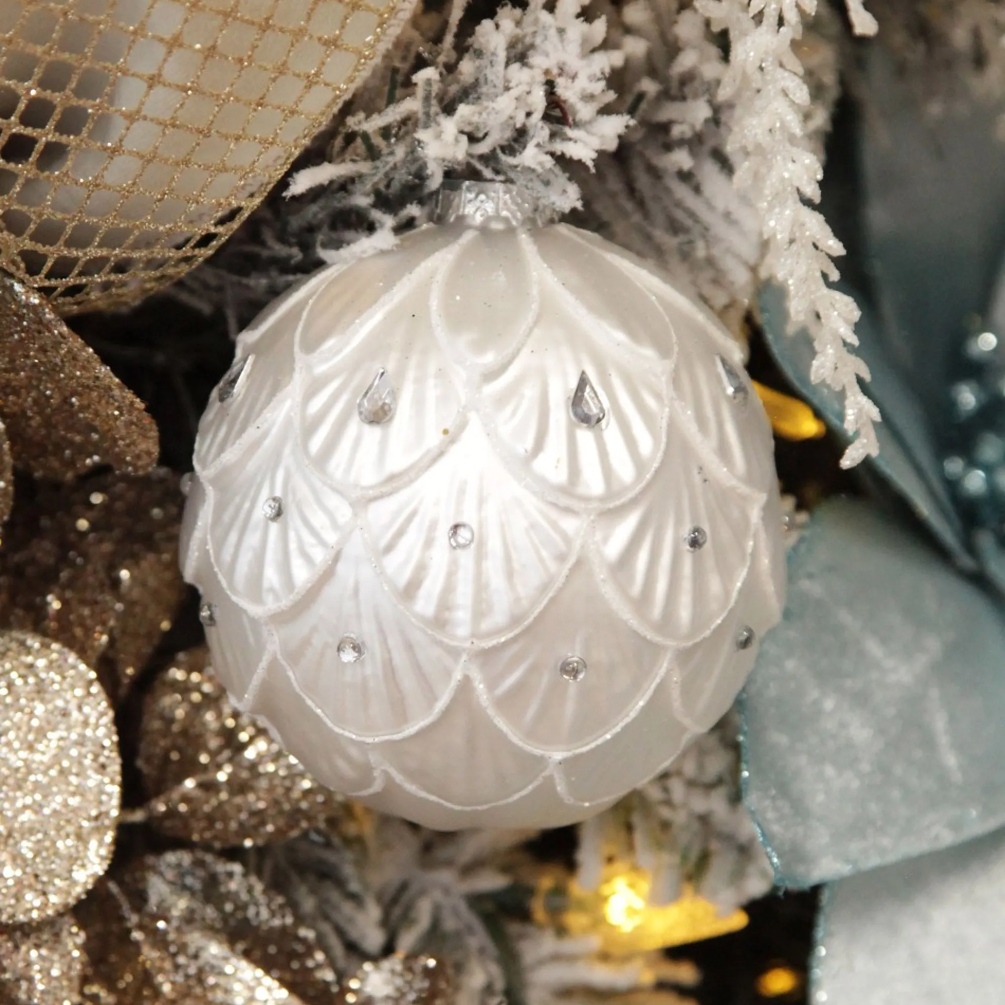 White Decorative Christmas Baubles - Set of 2 Cheap