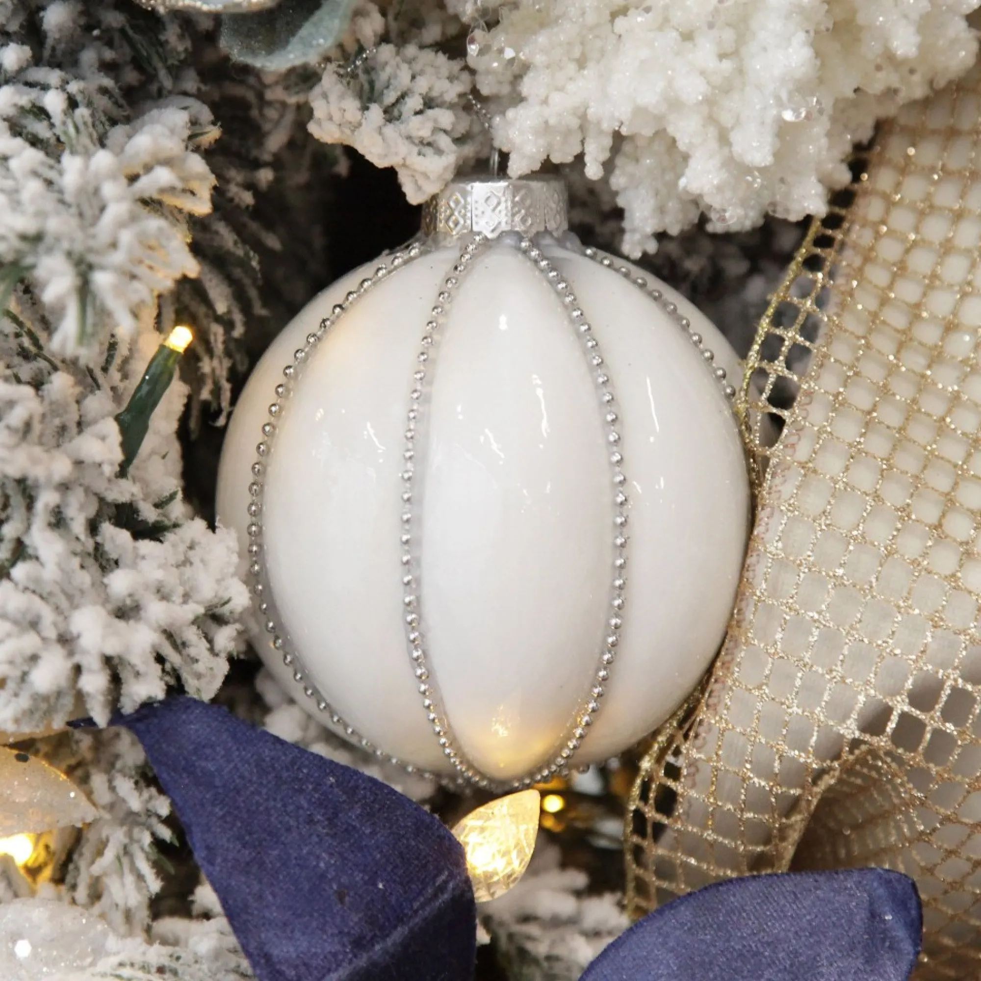 White Decorative Christmas Baubles - Set of 2 Cheap