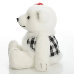 White Girl Polar Bear Cub Sitting with Red Bow Store