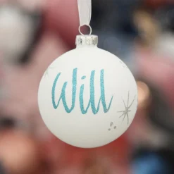 White Glass Personalised Christmas Bauble Fashion