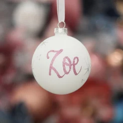White Glass Personalised Christmas Bauble Fashion