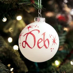 White Glass Personalised Christmas Bauble Fashion