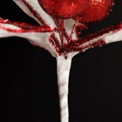 White Glitter Holly Leaf Stem with Red Tinsel Trim Best