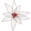 White Glitter Poinsetta Flower Clip with Twine Trim and Bells Best