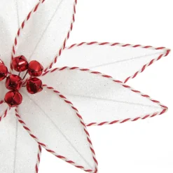 White Glitter Poinsetta Flower Clip with Twine Trim and Bells Best